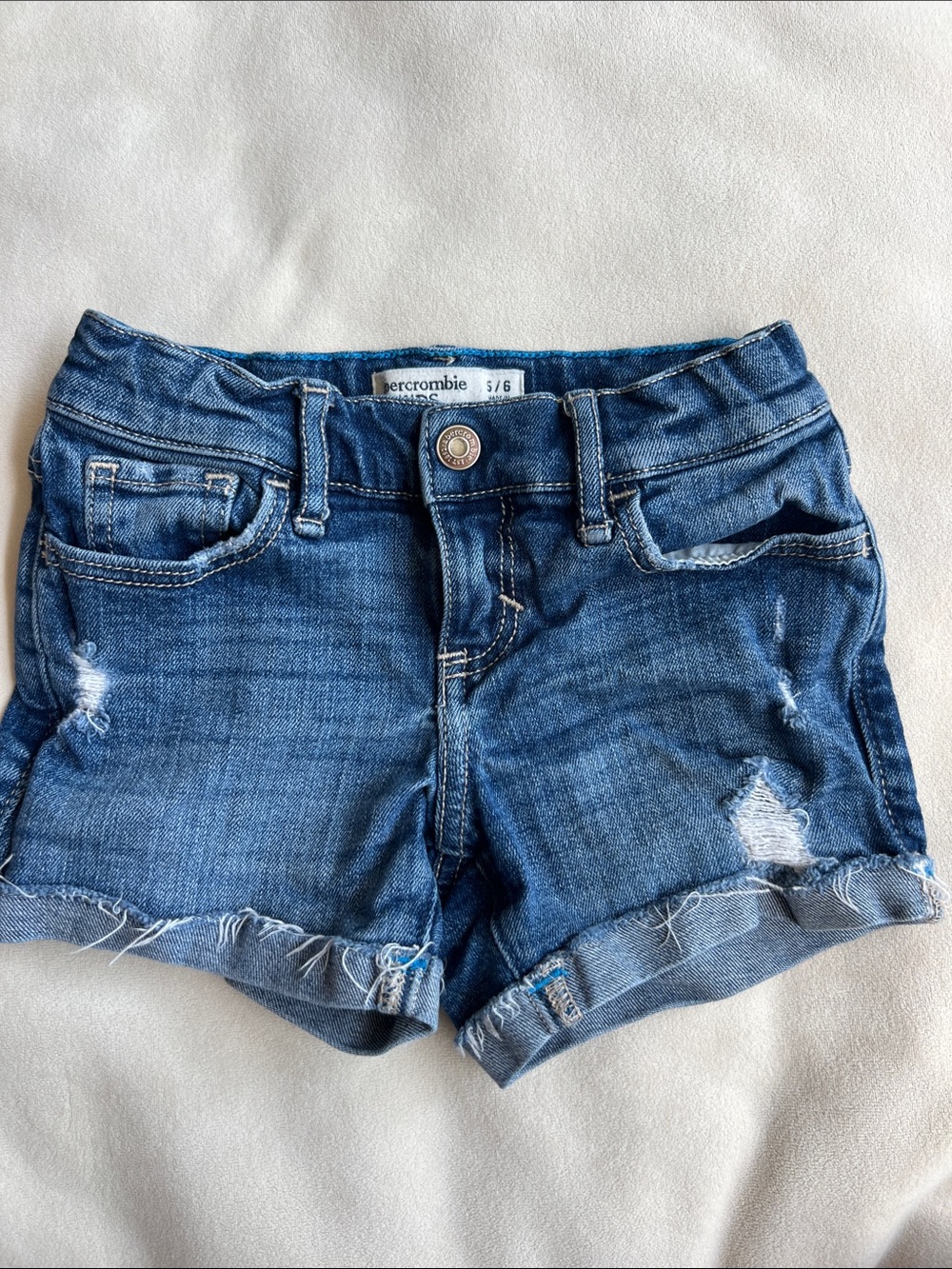 abercrombie kids blue distressed denim shorts 5/6